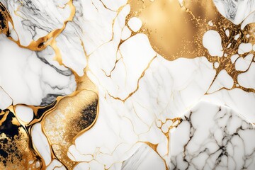 Gold and white marble stone texture wallpaper background. Beautiful luxury marble. Generative AI.
