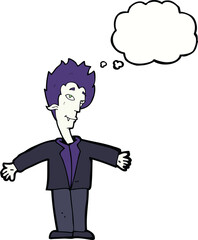 cartoon happy vampire with thought bubble