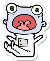 sticker of a cartoon weird alien shouting