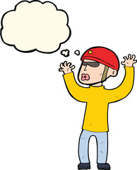 Fototapeta premium cartoon security man panicking with thought bubble