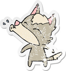 distressed sticker of a howling wolf cartoon