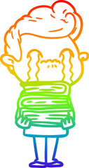 rainbow gradient line drawing cartoon man crying