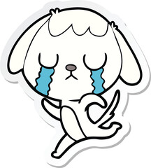 sticker of a cute cartoon dog crying