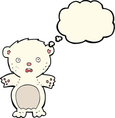 frightened polar bear cartoon with thought bubble