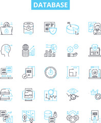 Database vector line icons set. database, SQL, MySQL, Oracle, Access, MongoDB, PostgreSQL illustration outline concept symbols and signs