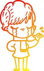 warm gradient line drawing cartoon woman crying