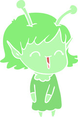 flat color style cartoon alien girl laughing