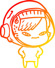 Obraz premium warm gradient line drawing cartoon astronaut woman