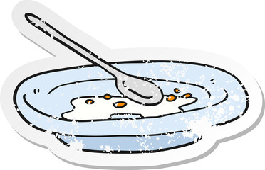 retro distressed sticker of a cartoon empty cereal bowl
