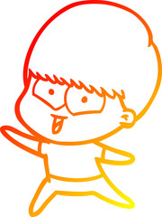 warm gradient line drawing cartoon happy boy
