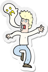 sticker of a cartoon ghost leaving man