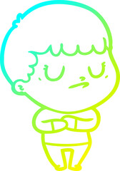 cold gradient line drawing cartoon grumpy boy