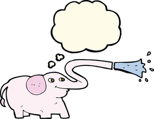 cartoon elephant squirting water with thought bubble