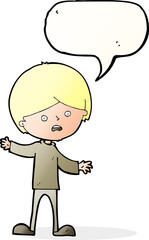 cartoon unhappy boy with speech bubble