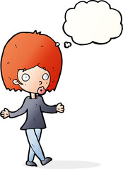 cartoon confused woman with thought bubble