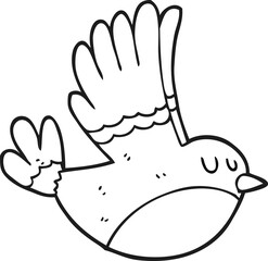 black and white cartoon flying bird