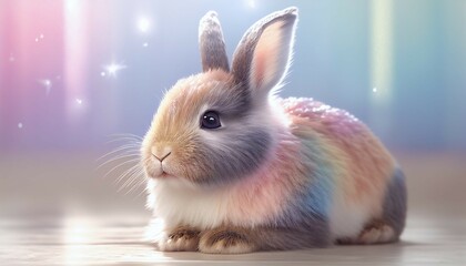 Obraz premium Rainbow colored Easter cute rabbit egg symbol. spring animal Generated AI