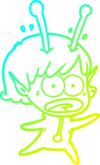 cold gradient line drawing cartoon shocked alien girl