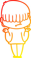 warm gradient line drawing cartoon boy with untidy hair
