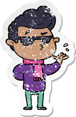 distressed sticker of a cartoon cool guy