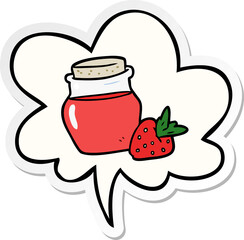 cartoon jar of strawberry jam and speech bubble sticker
