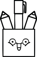 line drawing cartoon pencil pot
