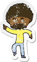 retro distressed sticker of a cartoon seventies style man disco dancing