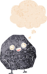 cartoon rock and thought bubble in retro textured style