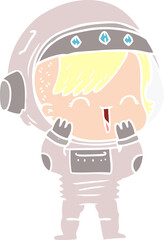 flat color style cartoon laughing astronaut girl