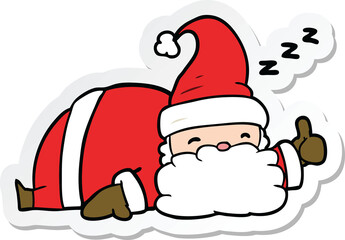 sticker of a cartoon sleepy santa