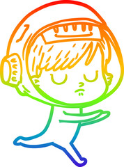 rainbow gradient line drawing cartoon astronaut woman