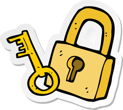 sticker of a cartoon padlock and key