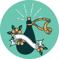 icon of tattoo style old leather water flask