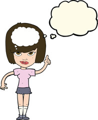 cartoon woman with idea with thought bubble