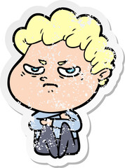 distressed sticker of a cartoon angry man
