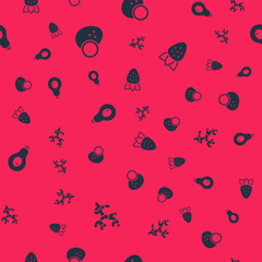 Set Ginger root, Coconut, Avocado and Strawberry on seamless pattern. Vector