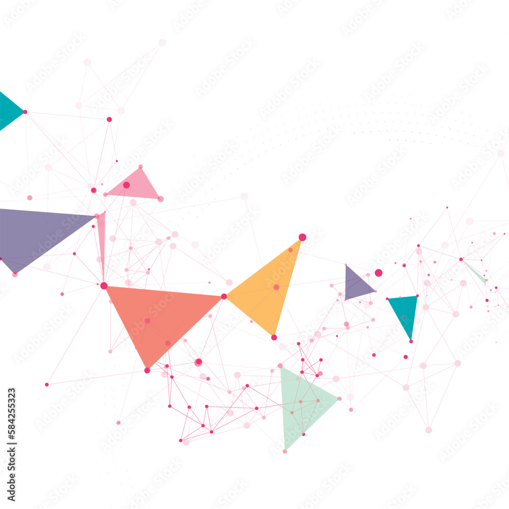 Poster Modern flat illustration with colorful color connect triangle line for decoration design. Global communication network. Abstract vector background