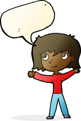 cartoon happy girl with speech bubble