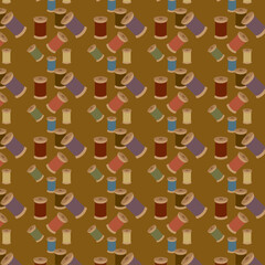 Vector illustrator seamless embroider pattern with tailor accessories. Vintage flat design sewing background with threads.