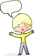 cartoon worried woman with speech bubble