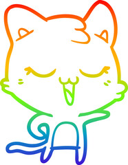 rainbow gradient line drawing happy cartoon cat