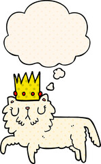 cartoon cat wearing crown and thought bubble in comic book style