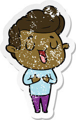 distressed sticker of a happy cartoon man
