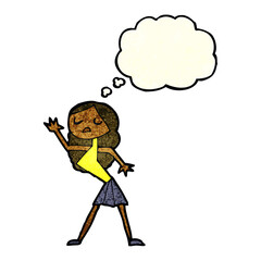 cartoon woman dancing with thought bubble