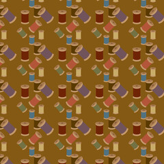  illustrator seamless embroider pattern with tailor accessories. Vintage flat design sewing background with threads.