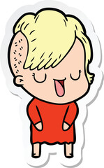 sticker of a cute cartoon girl with hipster haircut