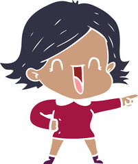 flat color style cartoon laughing woman pointing