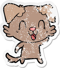 distressed sticker of a laughing cartoon dog