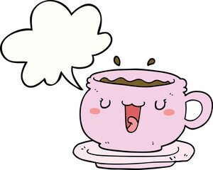 cute cartoon cup and saucer and speech bubble