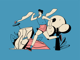 Vector internet operation hand-drawn illustration of people exercising and running healthy
